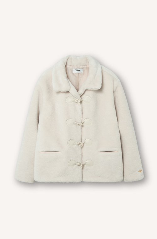 Demi Toggle Button Shearling Jacket / Ivory